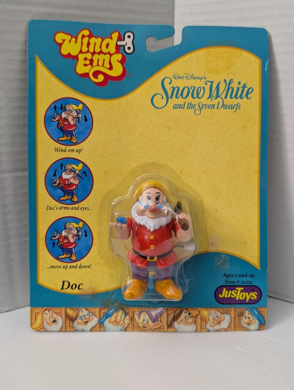 Vintage Disney Snow White Doc Wind-Ems Figure Just Toys Sealed New On Card